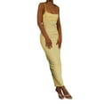 thumbnail image 3 of Women's Summer Long Fitted Dress Sleeveless Contrast Color Split Hem Spaghetti Strap Dress, 3 of 9