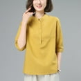 thumbnail image 4 of Fanxing Embroidered Linen Shirt Women Summer Going Out Tops Cotton And Linen 3/4 Sleeve Length Shirts M-2XL, 4 of 4