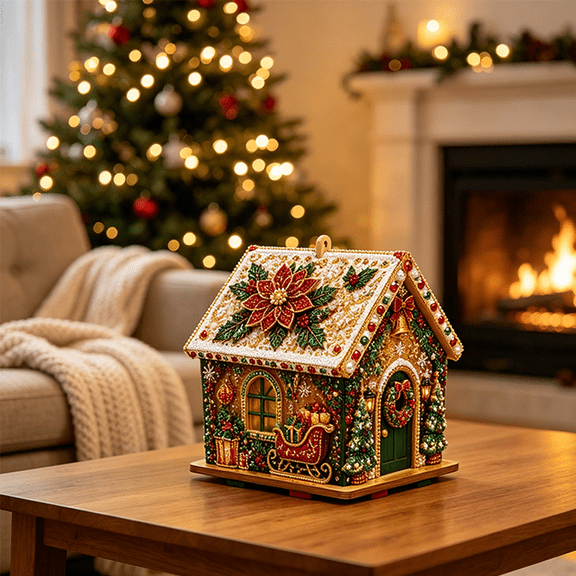 Christmas Diamond Painting House, 15x15cm Holiday DIY Craft Kit, Christmas Home Decor