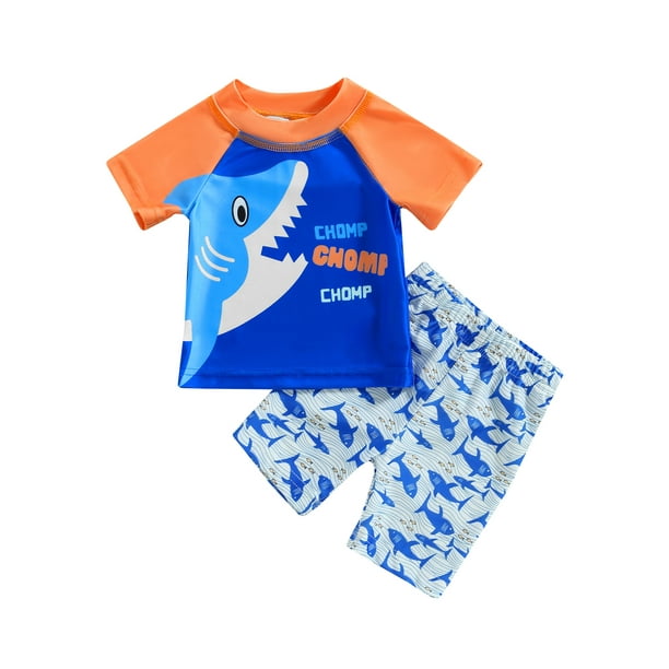 xiaxaixu Kids Boys 2 Piece Swimsuits, Short Sleeve Shark Print Rash Guard  Shorts Set Swimwear