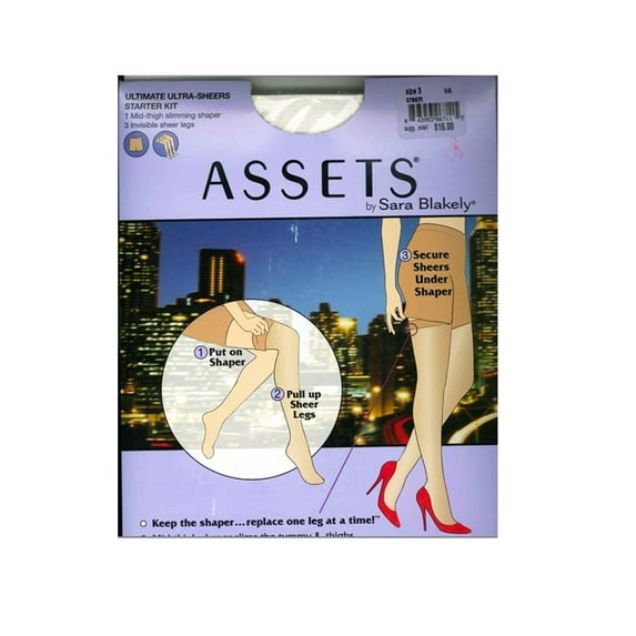 ASSETS Ultimate Ultra-Sheer Mid-Thigh Shaper with 3 Sheer Legs Starter Kit Hosiery (4, Cream)