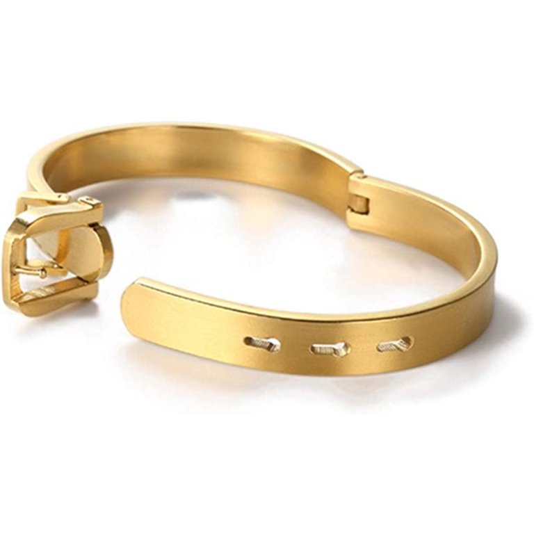Ritach Men's Chunky Bangle Bracelet Set - 14K Gold Plated Stainless Steel, Flexible Wristbands