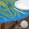 thumbnail image 3 of Jellyfish Blue Round Tablecloth, Fitted Table Cover with Elastic for 36"-44" Round Tables, Boho Tropical Yellow Stripe Summer Abstract Table Cloth Outdoor Indoor Dinning Party Waterproof Tablecloths, 3 of 7
