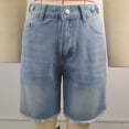 thumbnail image 4 of Jean Bermuda Shorts for Women Elastic Waist Distressed Hem Knee Length Stretchy Denim Long Shorts Summer Casual Jorts, 4 of 7