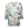 thumbnail image 6 of DeHolifer Women's T-Shirts V-Neck 3/4 Sleeve Floral Printed Dressy Tunic Tops Casual Loose T-Shirts Purple S, 6 of 7
