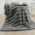 thumbnail image 5 of Home Soft Things Tread Pattern Faux Fur Throw Blanket with Micromink Back, Luxury Soft Cozy Plush Fluffy Fuzzy Reversible Thick Warm Throw Blanket, 50x60 inches, Grey, 5 of 11