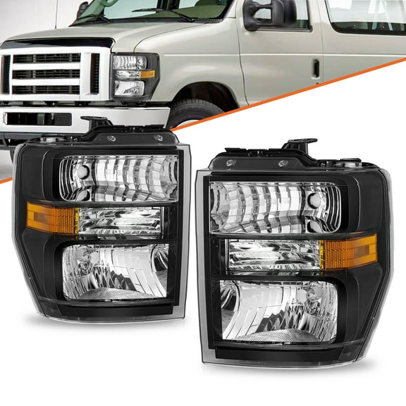 BRYGHT-For 2008-2014 Ford E150 E250 E350 E450 Superduty Halogen Headlights Pair L R