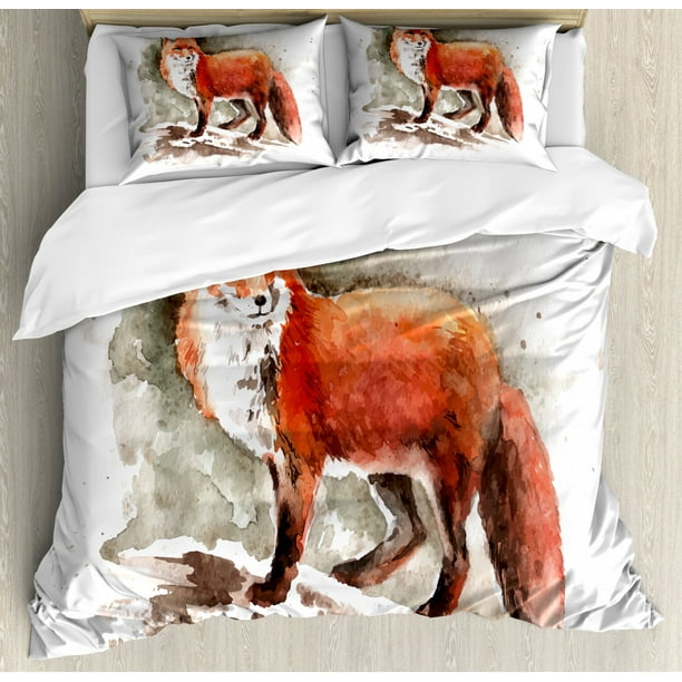Fox Duvet Cover Set Watercolor Hand Drawn Red Fox With Bushy Tail Brushstrokes Tod Mammal Decorative Bedding Set With Pillow Shams Burnt Sienna White Brown By Ambesonne Walmart Com Walmart Com