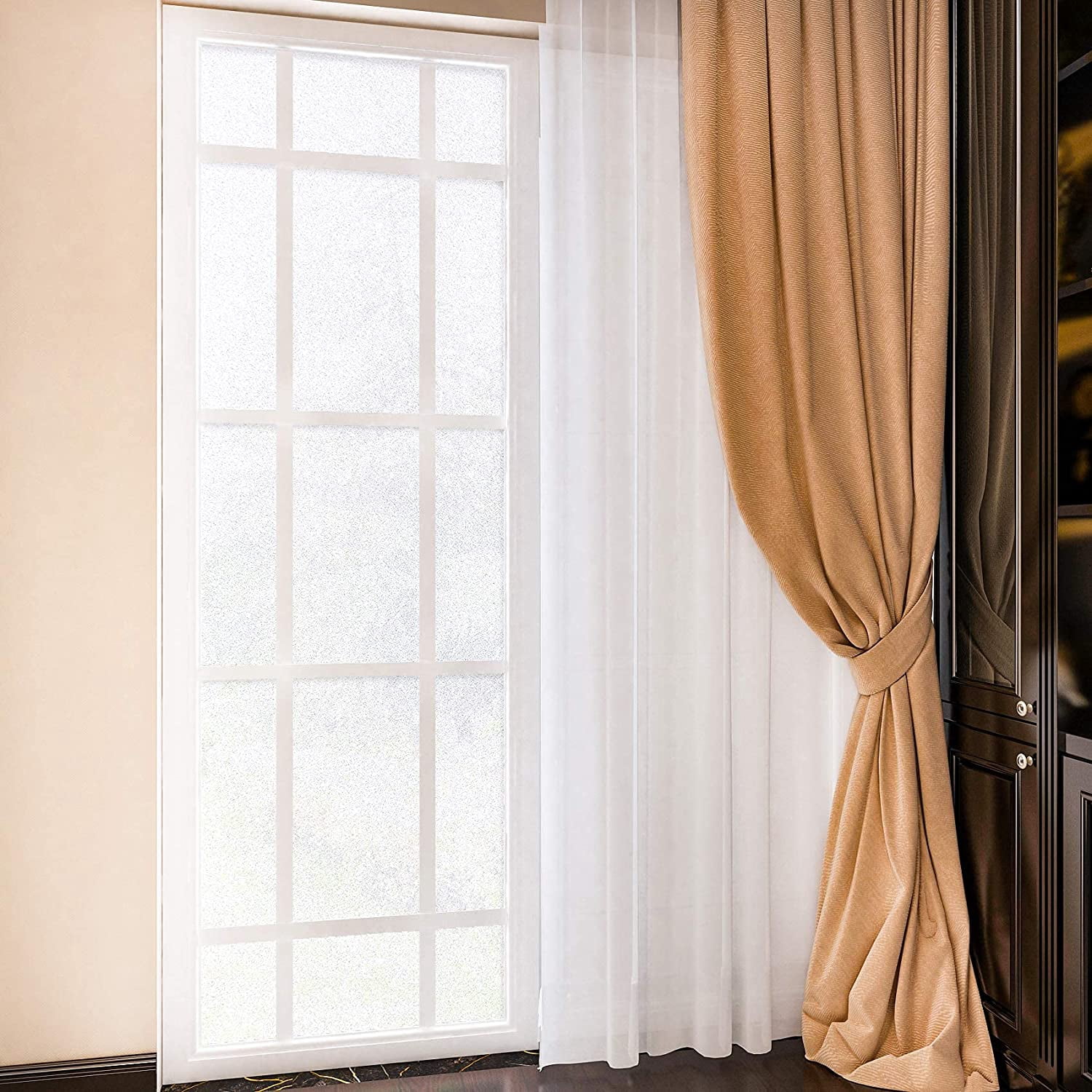 VEELIKE Frosted Window Privacy Film 15.7''x354'' Blackout Static Cling Removable Window Film Adhesive Bathroom Shower Window Stickers Sun Blocking Anti UV Glass Film for Home Sliding Door  Matte White