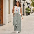 thumbnail image 5 of Sewkxo Womens Casual Wide Leg Sweatpants Acid Wash Elastic Waisted Palazzo Pants Trousers with Pockets,Gray L, 5 of 7