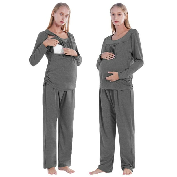 Women's Maternity Nursing Pajama Set Breastfeeding Sleepwear Set Double