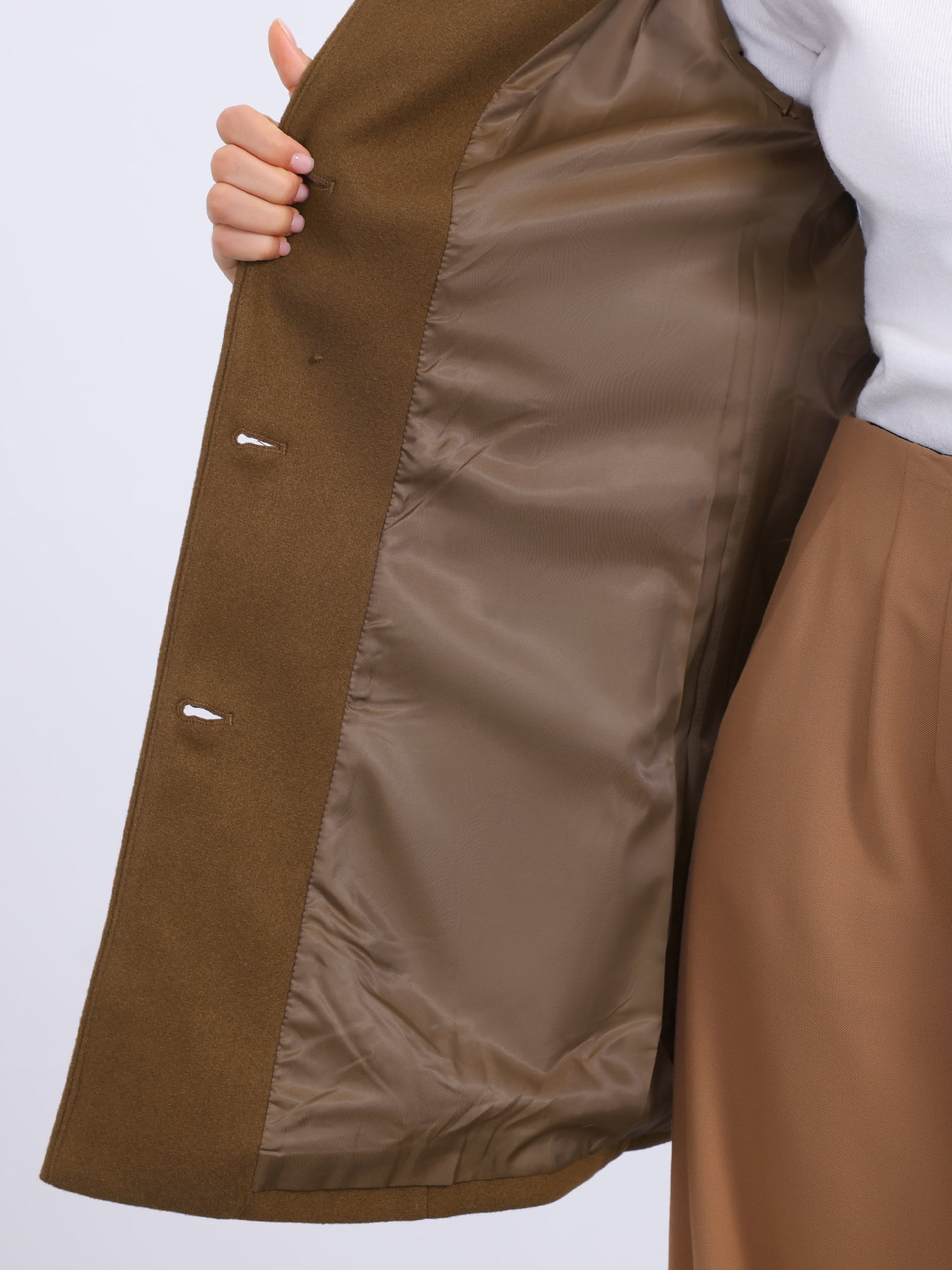 DARING DIVA Women's Winter Overcoat Mid-Long Notch Lapel Peacoat with Pockets XL Brown
