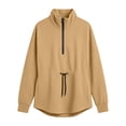 thumbnail image 4 of Bzdzmqm Women Fall Winter Fleece Sweatshirts Long Sleeve Zipper Drawstring Pullover Tops Cozy Warm Basic Solid Cardigan Casual Outfits for Work Travel Daily Wear, Khaki M, 4 of 7