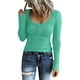 thumbnail image 3 of Prolriy Tops de verano para mujer 2024, camisetas Henley de manga larga para mujer, camisetas ajustadas con botones y cuello redondo, camisetas de punto acanalado, camisetas para mujer, verde claro S, 3 of 7