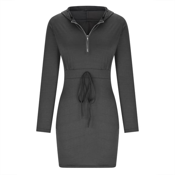 Christmas! Ohufall Hoodies for Women, Sweatshirt for Women Solid Color Hooded Guard Dress Black Wrap Hip Dress Long Sleeve Dress