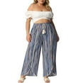 thumbnail image 2 of Plus Size Pant for Women Split Elastic Waist Flowy Striped Wide Leg Pants 3X Blue, 2 of 6