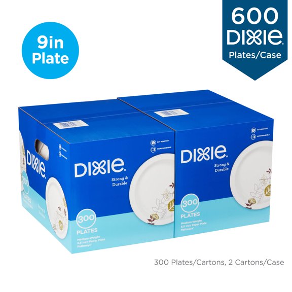 Dixie® 8.5" Medium-Weight Paper Plates, UX9PATHPB, 300 Plates per Pack, 2 Packs per Case