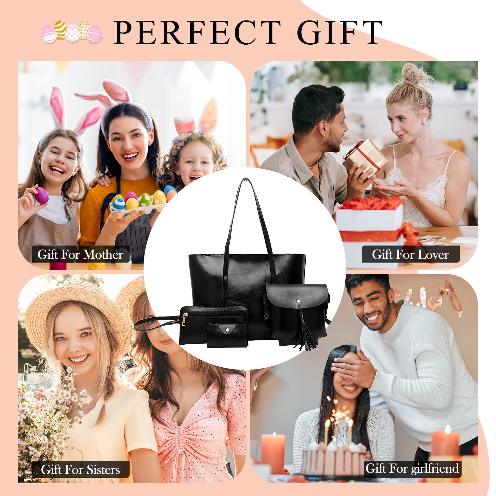 Clearance! Titcea Handbags for Women, Retro Leather Satchel, Tote Bag & Shoulder Bag & Purse & Card Bag Set 4pcs, Gifts for Mom/Her