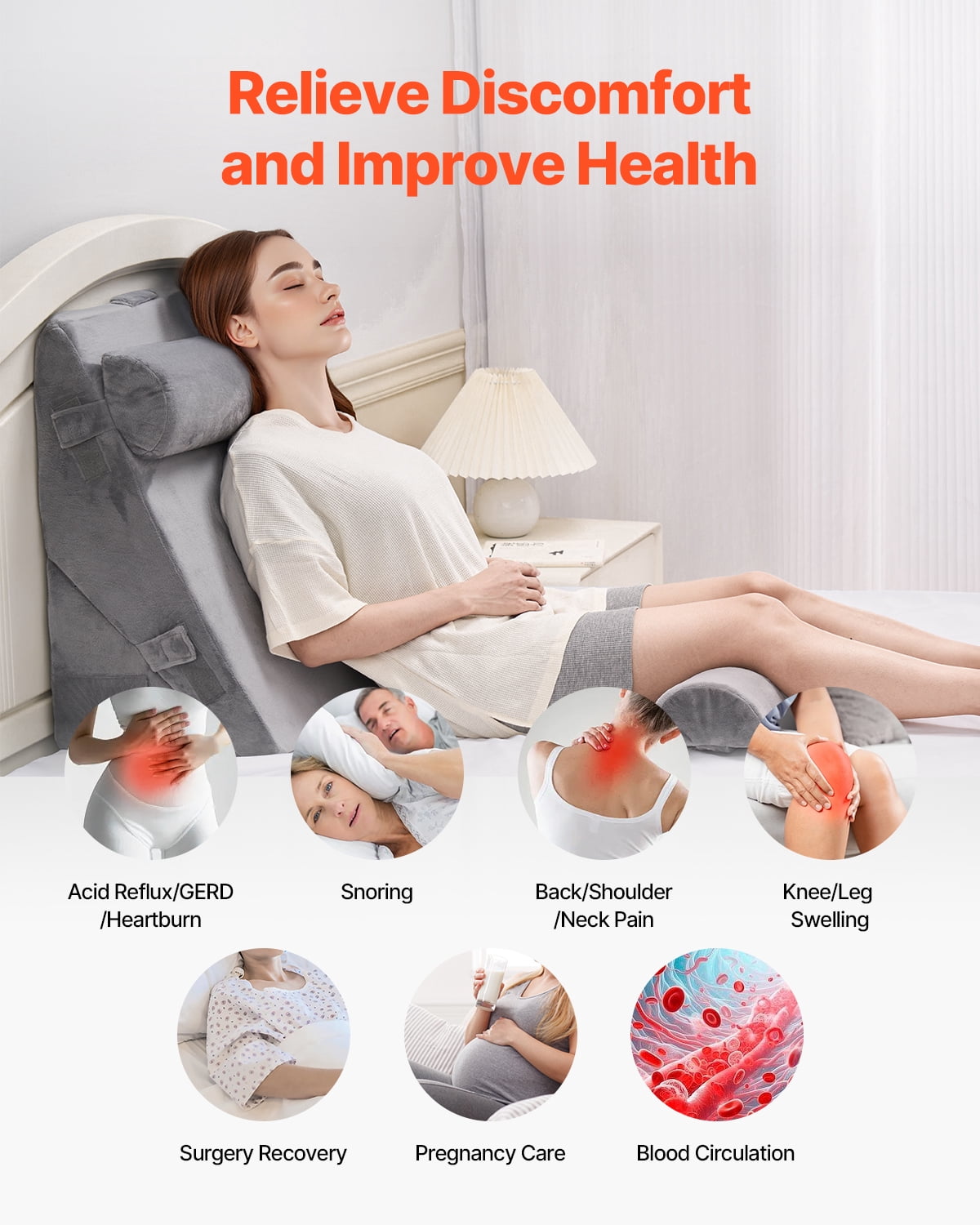 VEVOR Wedge Pillow for Sleeping, 4 Pcs Adjustable Orthopedic Bed Wedge Set,Support Arm Leg Neck Shoulder, Post Surgery Pillow for Back Pain, Acid Reflux,Snoring Relief, Sitting up in Bed,Dark Grey
