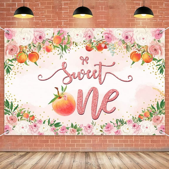 6x4FT Beautiful Peach Sweet One Banner Backdrop Peach 1st First Birthday Background Decorations Party Banner Supplies for Girls