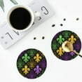 thumbnail image 4 of Honeii Mardi Gras1 print Leather Coaster Set of 4, ideal for safeguarding your furniture from drinks spills and effortless cleanup-Round Shape, 4 of 6