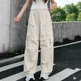 thumbnail image 2 of hlysgo Girls Parachute Pants Wide Leg Cargo Pant Y2K Streetwear Trousers with Multi Pockets Beige Beige,12-13Years, 2 of 5