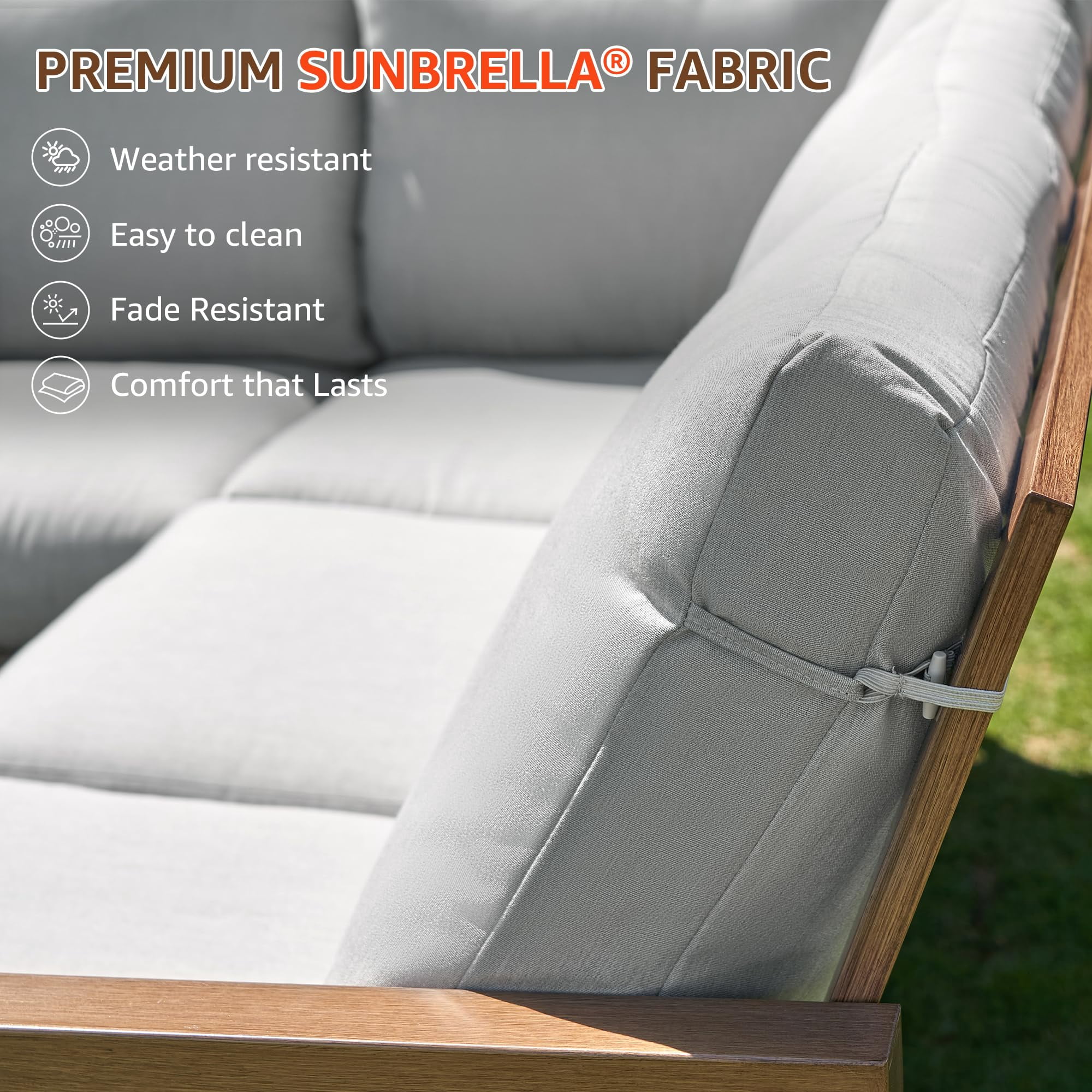 NATURAL EXPRESSIONS 6 Pieces Patio Furniture Sets,Sunbrella Outdoor Furniture Sets Patio L Shape Sectional Couch Sofa Patio Conversation Sets with 6.5" Grey Cushions