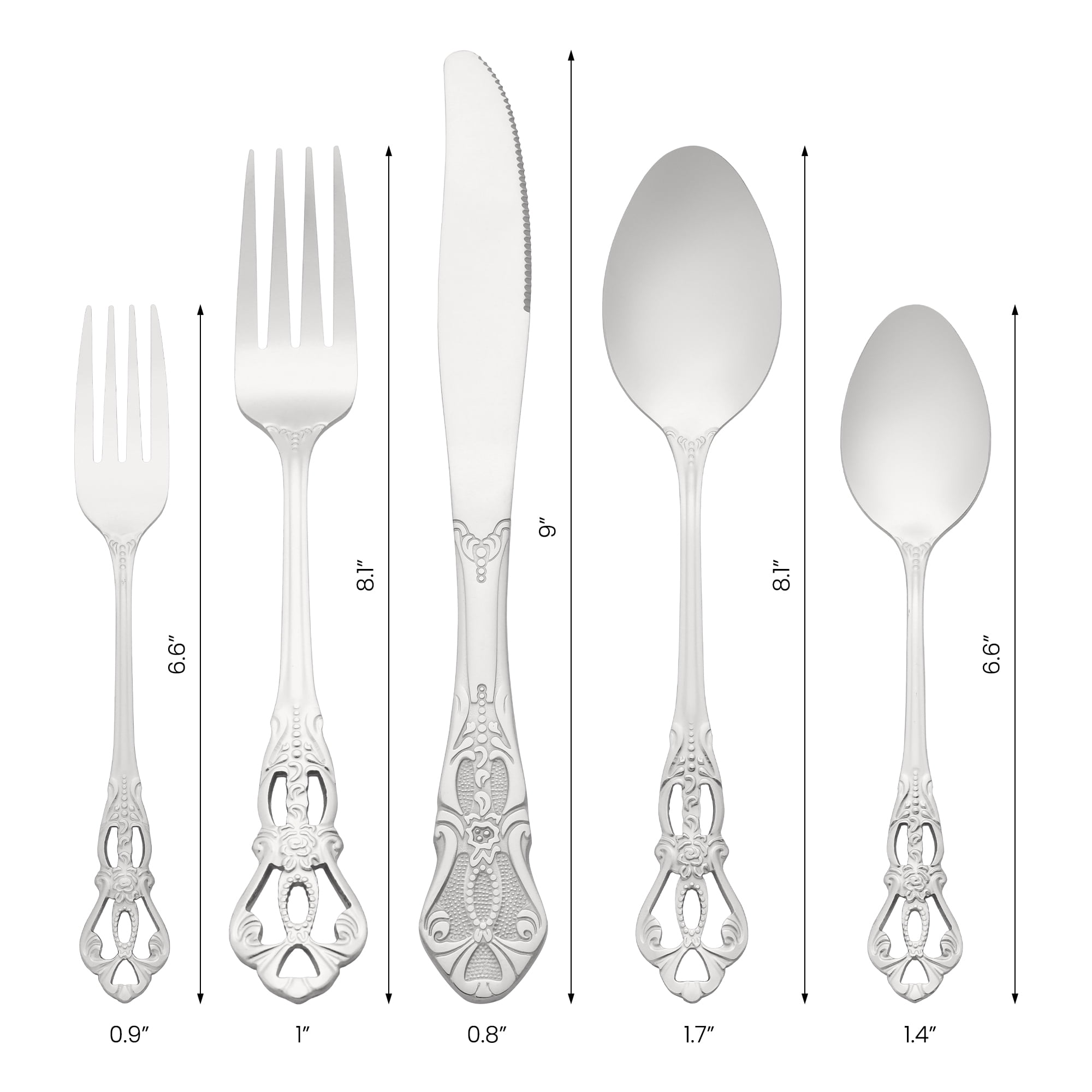 Unique Bargains 20 Piece Stainless Steel Floral Flatware Set for Kitchen Eating Tableware Silver 20