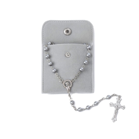 YQZIYOU Rosary Beads Catholic for Women,Light Gray,Solid Colored Simple Style button bag, Artificial Pearls Rosary, Gifts for Women