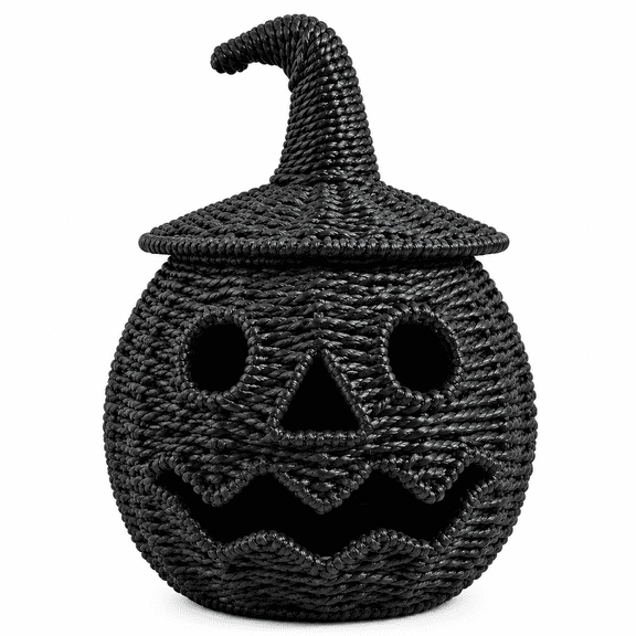 Halloween Pumpkin Decor,Woven Pumpkin for Spooky Halloween Candy Storage And Home Decor, Black Handcrafted Witch Hat Woven Pumpkin for Festive Parties