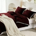 thumbnail image 5 of DNG Luxury 5 Piece Pom Pom Plain Pattern Comforter Set, 800 Thread Count, 100% Egyptian Cotton, White Vintage Pom-Pom Fringe Super Soft (Full/Queen Size Wine Color), 5 of 9