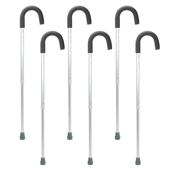 Dynarex Round Handle Cane with Foam Grip, Provides Mobility Support in a Classic Cane Design with Adjustable Height, 250 Pound Weight Capacity, Silver, 6 Canes