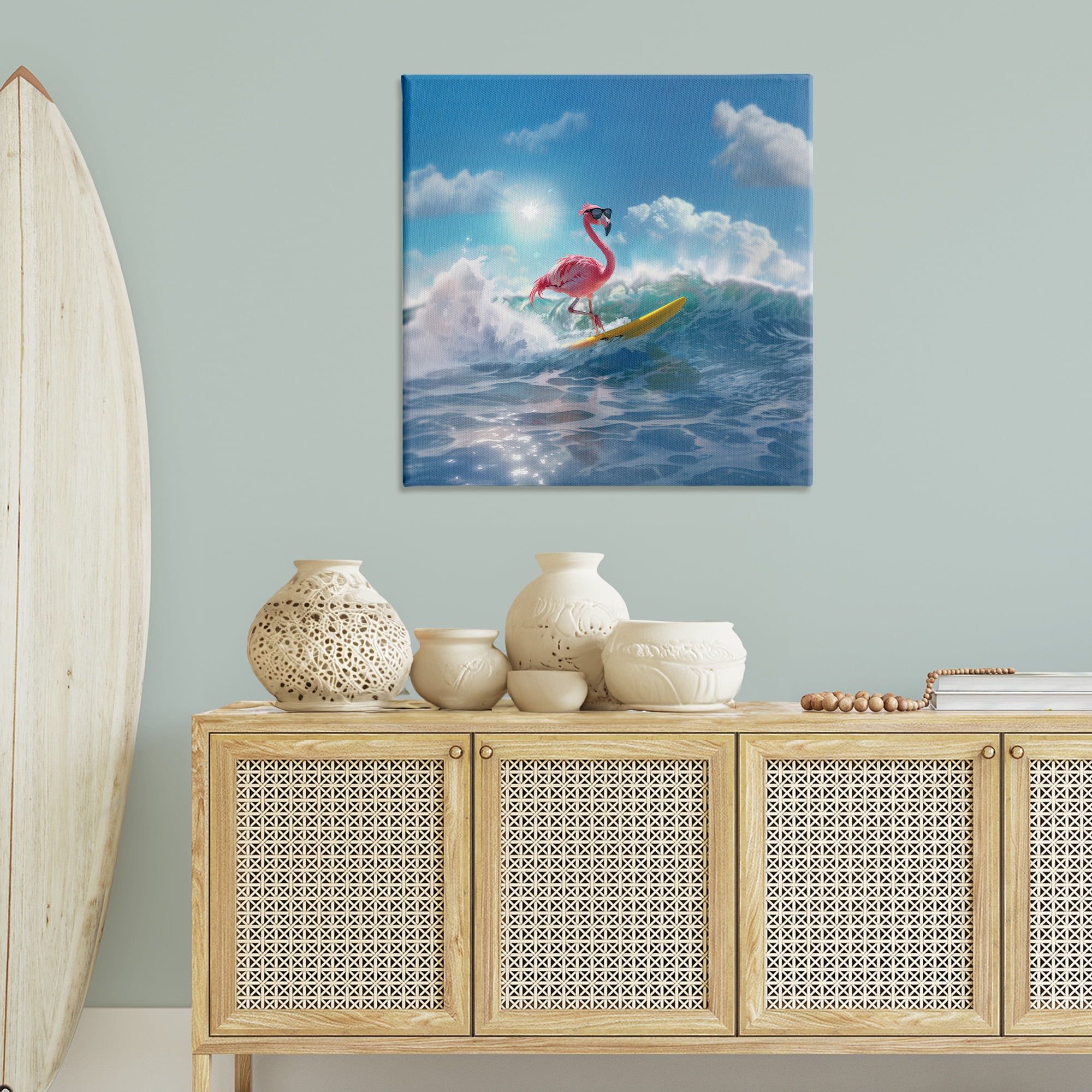 Stupell Industries Flamingo Surfing White Caps Nautical & Beach Painting Wrapped Canvas Art Print Wall Art, 36 x 36