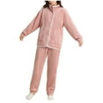 thumbnail image 3 of dazeni Flannel Button Down Pajamas for Women Set Soft Warm Fleece Pjs Outfits Fall Winter Long Sleeve Tops Trousers Sleepwear Sets with Pockets Pink Medium, 3 of 8