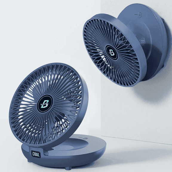 7.4" Foldable Portable Fan, 2 in 1 Desk Fan and Hanging Fan, 90° Adjustable, 3 Speeds, USB Charge Table Fan for Home, Office and Outdoor, Blue