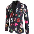 thumbnail image 6 of ZHOUCHANKIDS Men's Valentine's Day Long Sleeve Button Down Shirts Mens Valentine Day Printed Suit Set for Formal Dinner Dates Two Piece Jacket and Trousers Ensemble Black L, 6 of 9