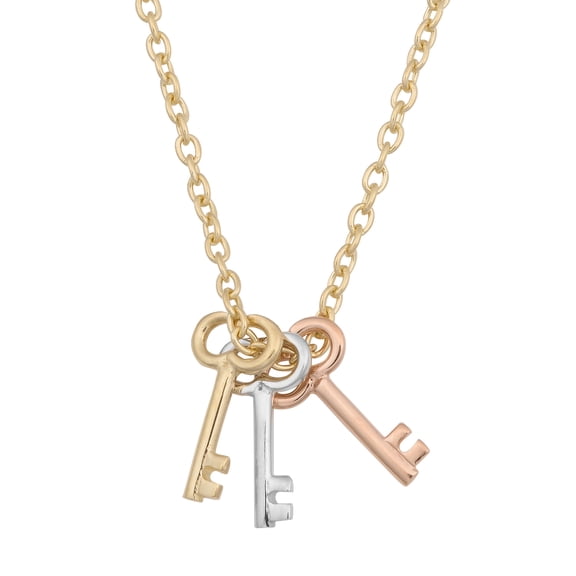KoolJewelry 14k Tricolor Gold Triple Key Pendant Necklace (18 inch)