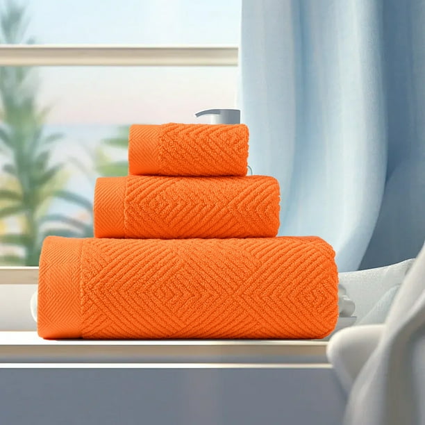 Juego de 3 toallas de baño de algodón, de 600 g/m² (para baño, manos y cara), muy absorbentes, de secado rápido y suaves, ideales para baño, spa y uso de invitados. Aestivo | Naranja |