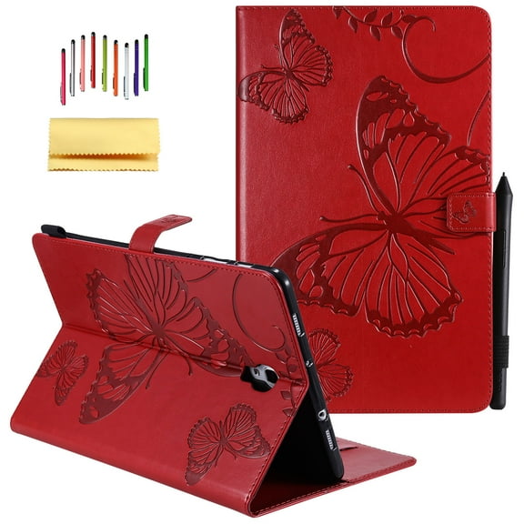 Galaxy Tab A 10.5-inch 2018 SM-T590/T595 Case,Allytech Embossed with Butterfly Series Folio Stand Wallet Case with Cards/Cash Holder for Samsung Galaxy Tab A 10.5-inch 2018 Release SM-T590/T595, Red