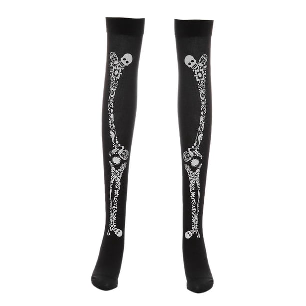 Disfraz de Halloween para mujer con medias largas hasta el muslo por encima de la rodilla Huesos del cráneo