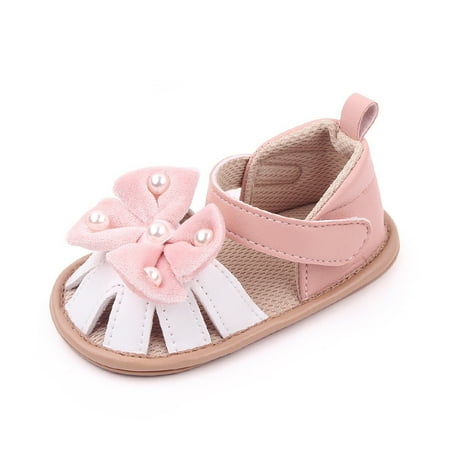 

Children Boys Girls Shoes Bowknot Printed Flat Open Toe Sneakers Cute Pearl Design Walking Dress Holiday Weekends School Footwear For Child