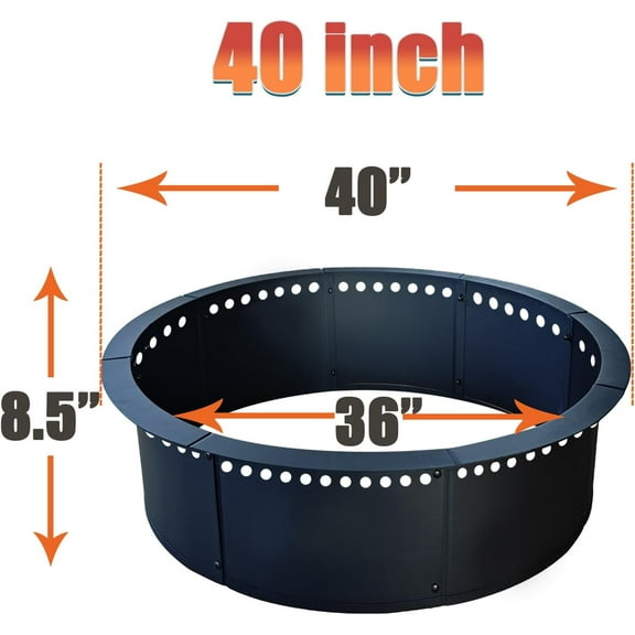 SoulMate Outdoor 40-Inch Outer/36-Inch Inner Fire Pit Ring Smokeless,Duty Solid Metal Steel Round Firepit Rim Insert for Fire Pits, Outdoor Above or In-Ground, Camping Garden Backyard.