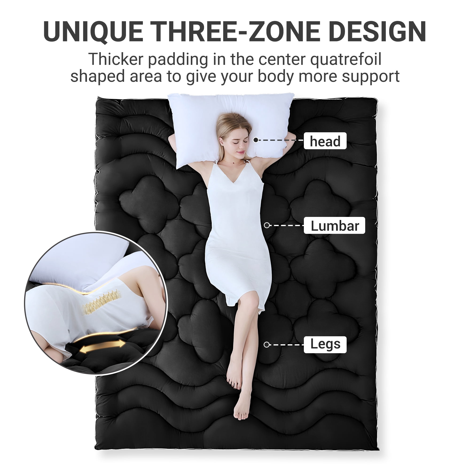 BDEUS Extra Thick Twin-XL Mattress Topper, Cooling Mattress Pad Cover, Mattress Protector with 8-21 Inch Deep Pocket,Comfortable,Black