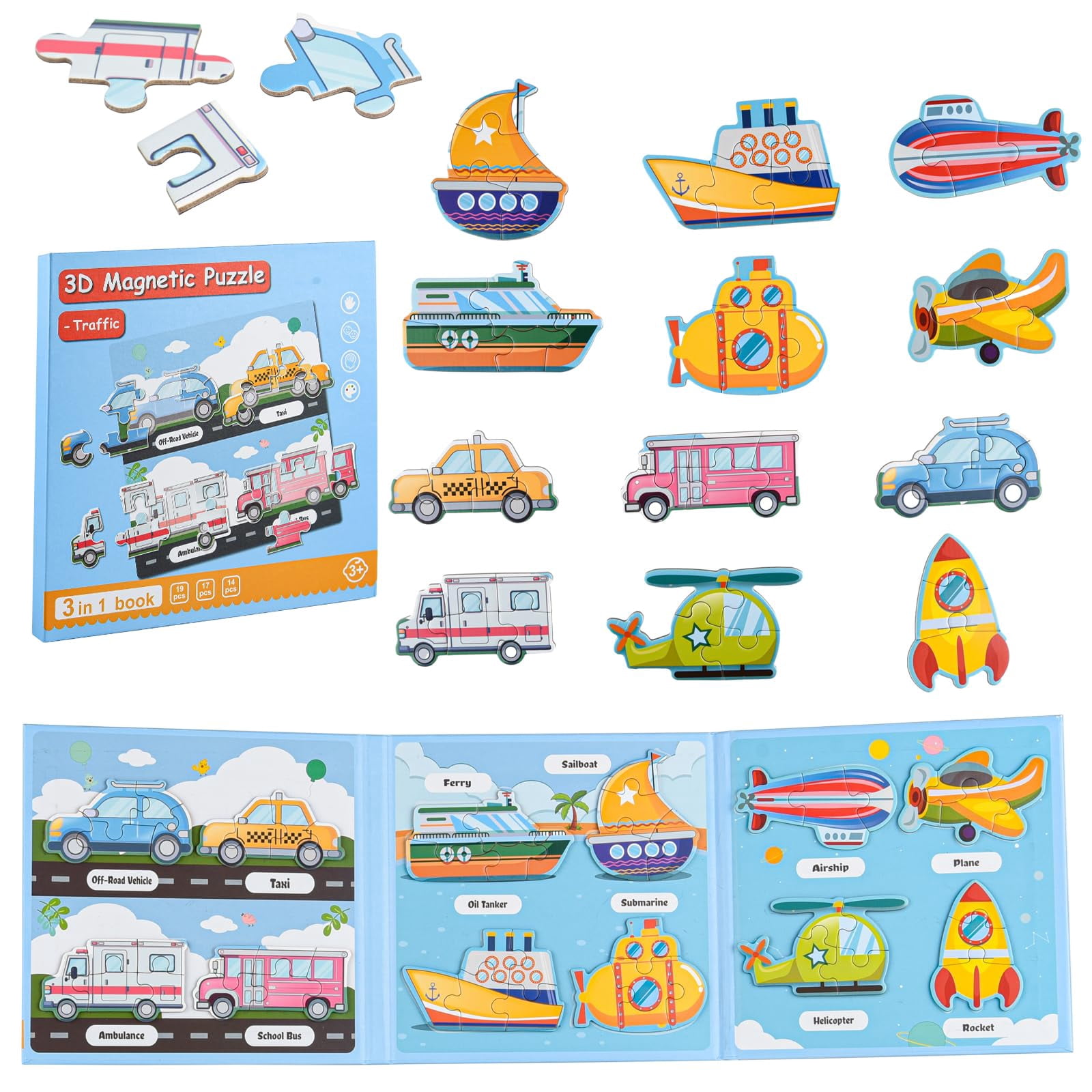 ASTARON Puzzle Magnetico Per Bambini - 80 Pezzi Adesivi, 3 Puzzle In 1, Gioco Educativo Da Viaggio