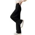 thumbnail image 2 of Oiangi Womens Wide Leg Pants Elastic Waist Ribbed Flowy Palazzo Pants Summer Casual Lightweight Pant Black S, 2 of 5