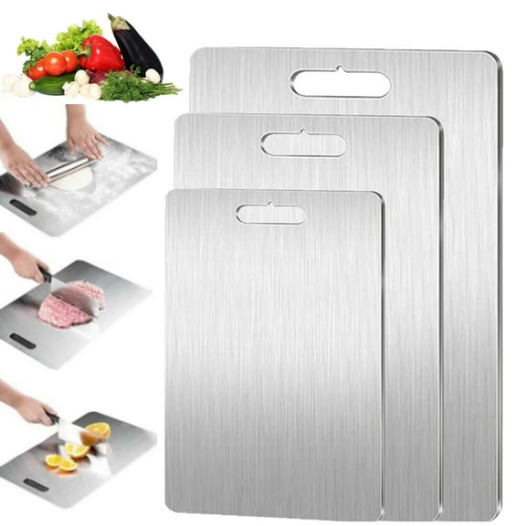 NefLaca 11.42 x 7.87 inch 304 Stainless Steel Cutting Board Double-Sided Cutting Boards Kitchen Camping  Thickness: 0.06inch