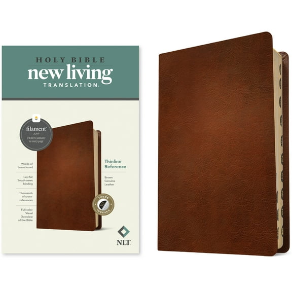 NLT Thinline Reference Bible, Filament-Enabled Edition (Genuine Leather, Brown, Indexed, Red Letter) (Hardcover)