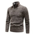 thumbnail image 4 of Mens Crewneck Sweater Ribbed Wool Funny Print Shirts Soft Comfy Dailywear Winter Clothes with Buttons, Coffee, Size L, 4 of 7
