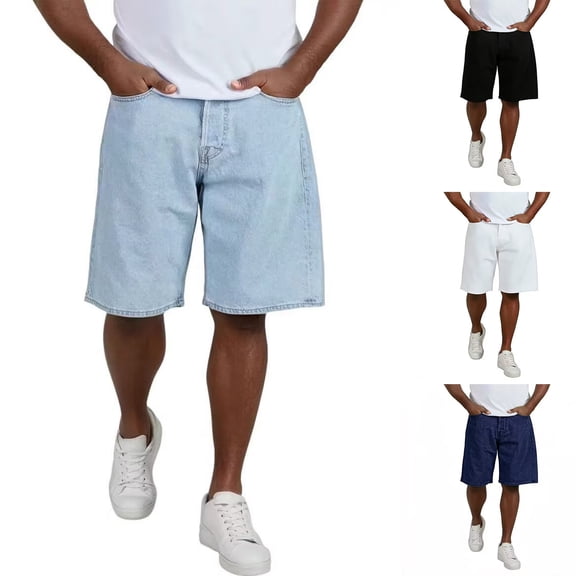 Dresfit Mens Jean Shorts Baggy Drawstring Beach Shorts 2026 Summer Breathable Wide Leg Short Pants with Pockets Big and Tall Lightweight Elastic Waist Jeans Light Blue XL