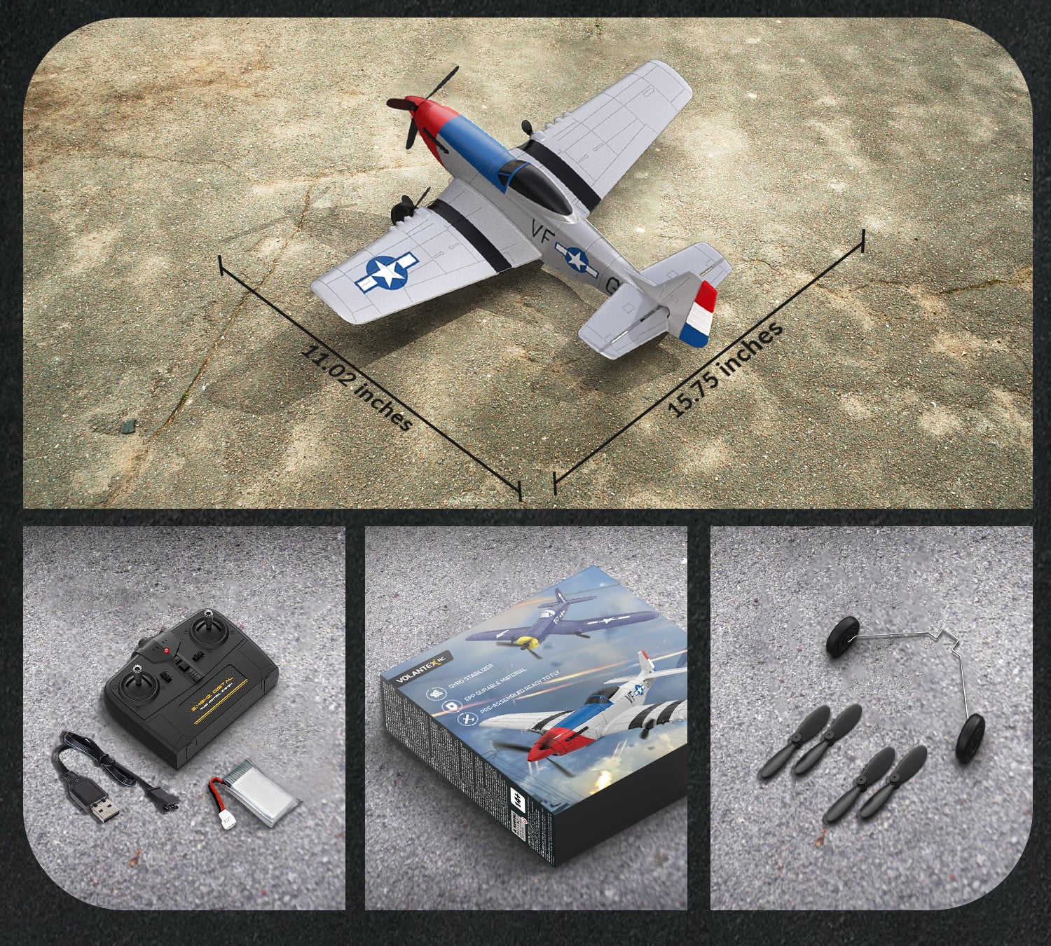 Bruce&Shark RC Plane, 3-CH P-51D Mustang Remote Control Airplane for Adults, 6-Axis Gyro, Easy to Fly, Suitable for Outdoor Activity